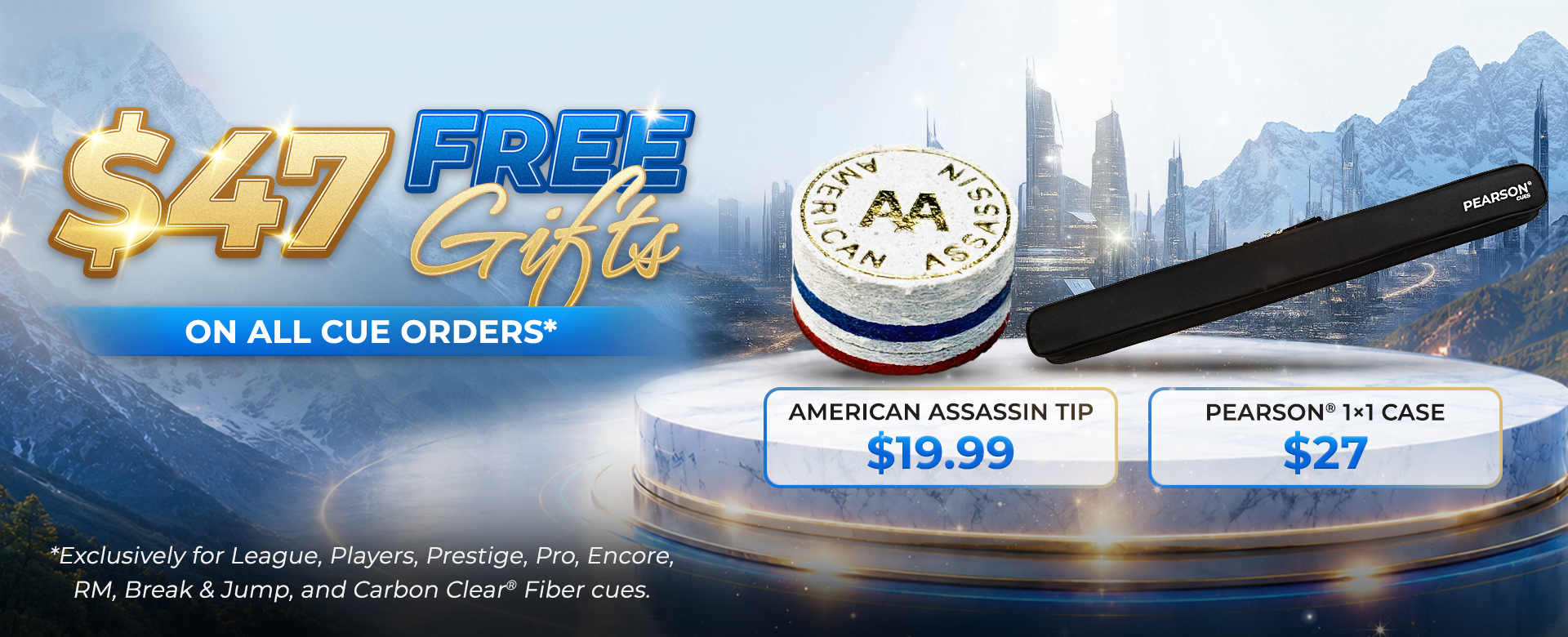 FREE $47 Gift with qny qualifying cue purchase
