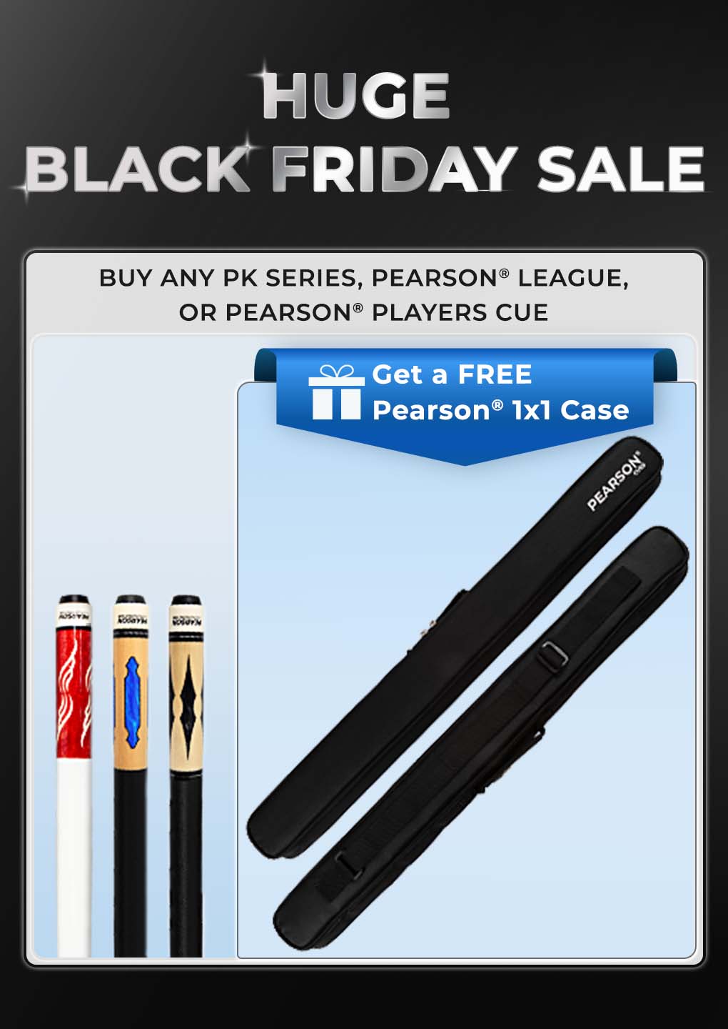Free 1x1 case when buying either a PK or League or Players cue