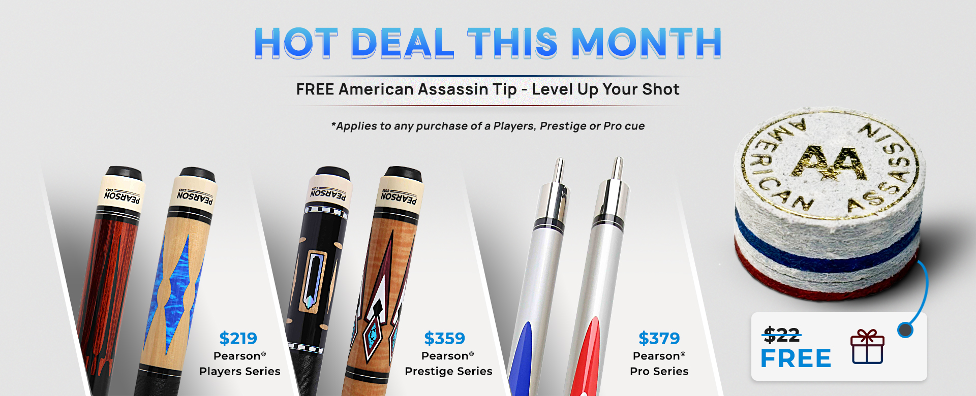 Free American Assassin Tip when buying Players / Prestige / Pro cue