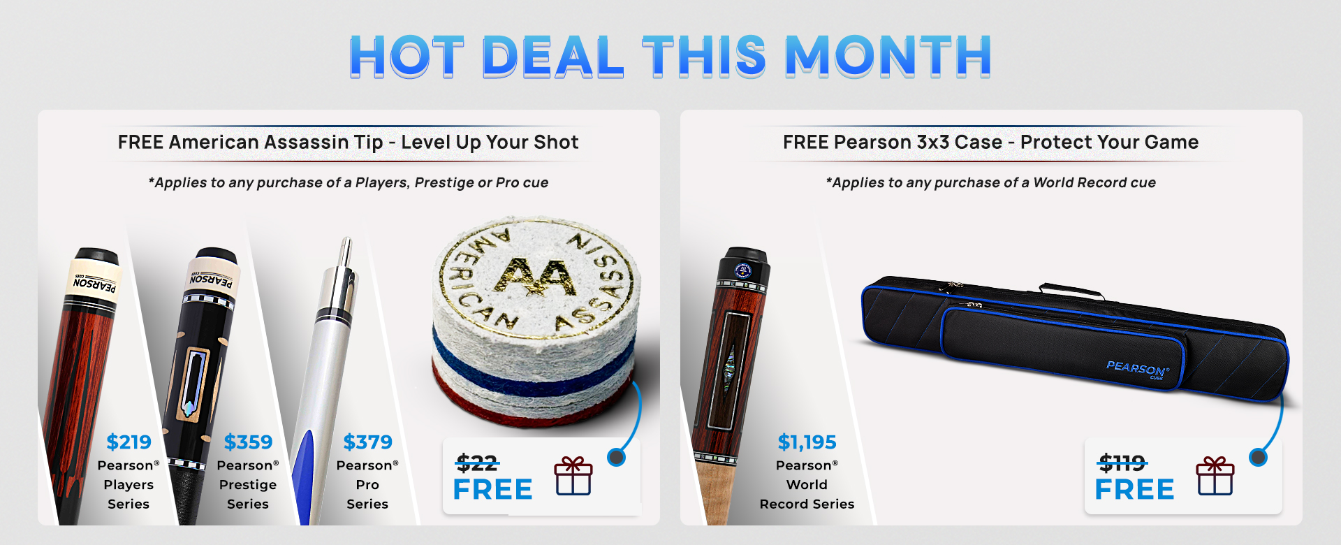 Free gifts when buying Players / Prestige / Pro / World Record cue